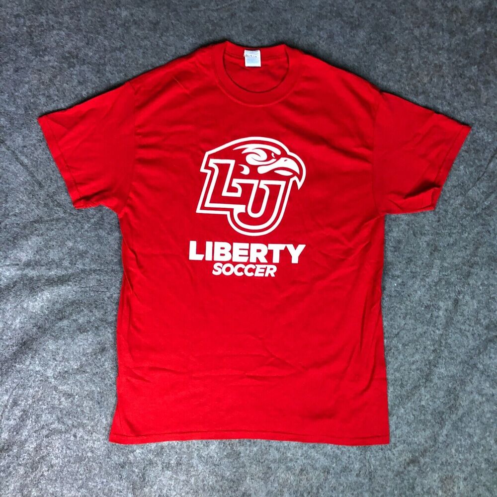 Liberty Flames Mens Shirt Medium Red White‎ Short Sleeve Tee Top NCAA Soccer 109